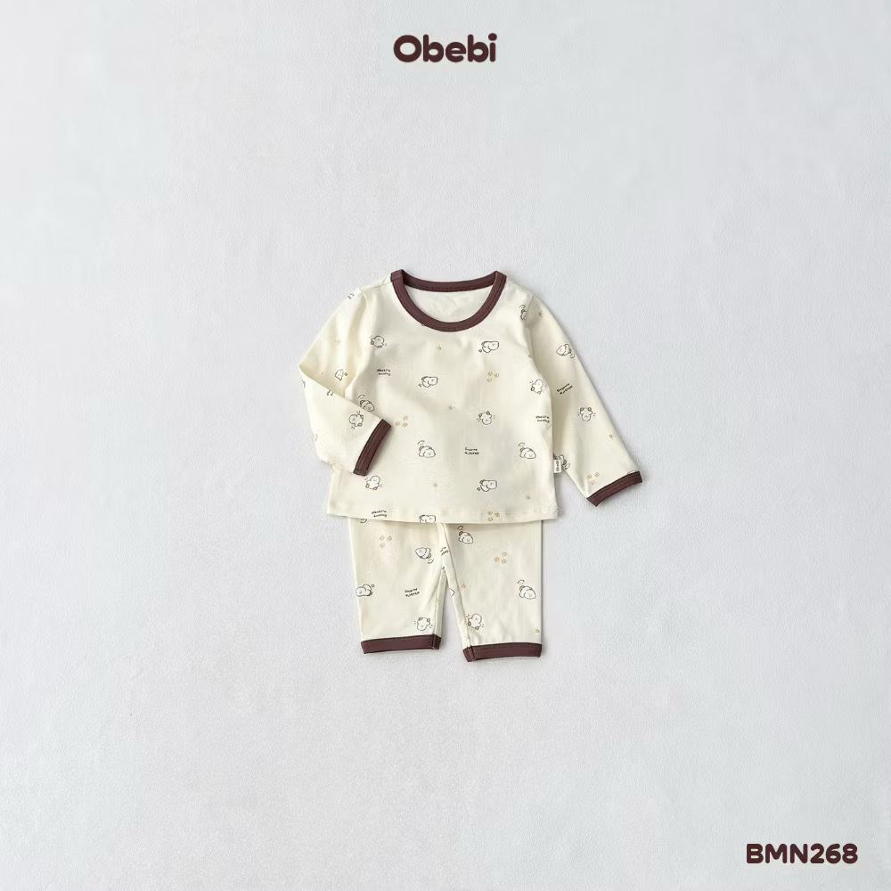 OBEBI - Bộ dài tay hoạ tiết phối màu viền hình dễ thương OBEBI(66-120)