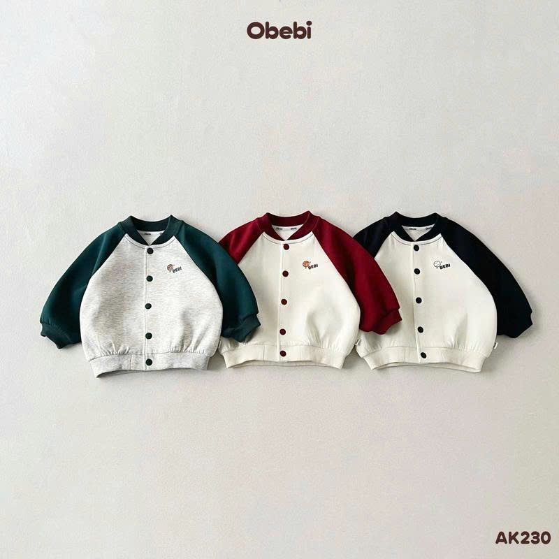 OBEBI -Áo khoác nỉ Bomber tay Raglan phối màu(80-120)
