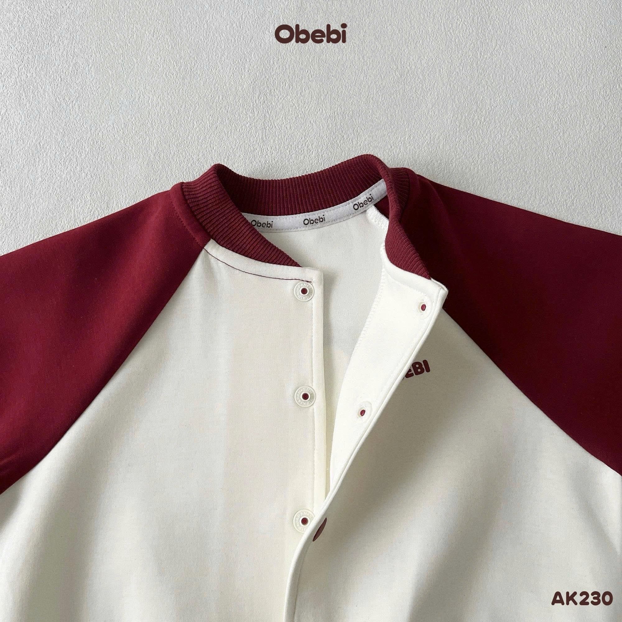 OBEBI -Áo khoác nỉ Bomber tay Raglan phối màu(80-120)