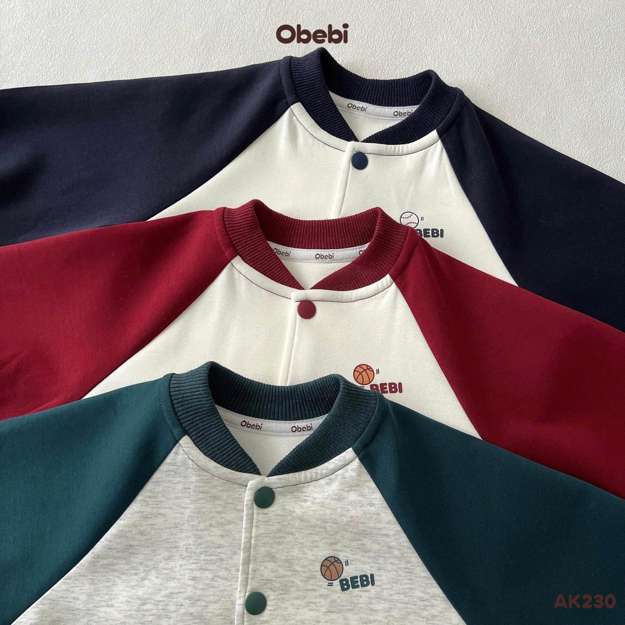 OBEBI -Áo khoác nỉ Bomber tay Raglan phối màu(80-120)