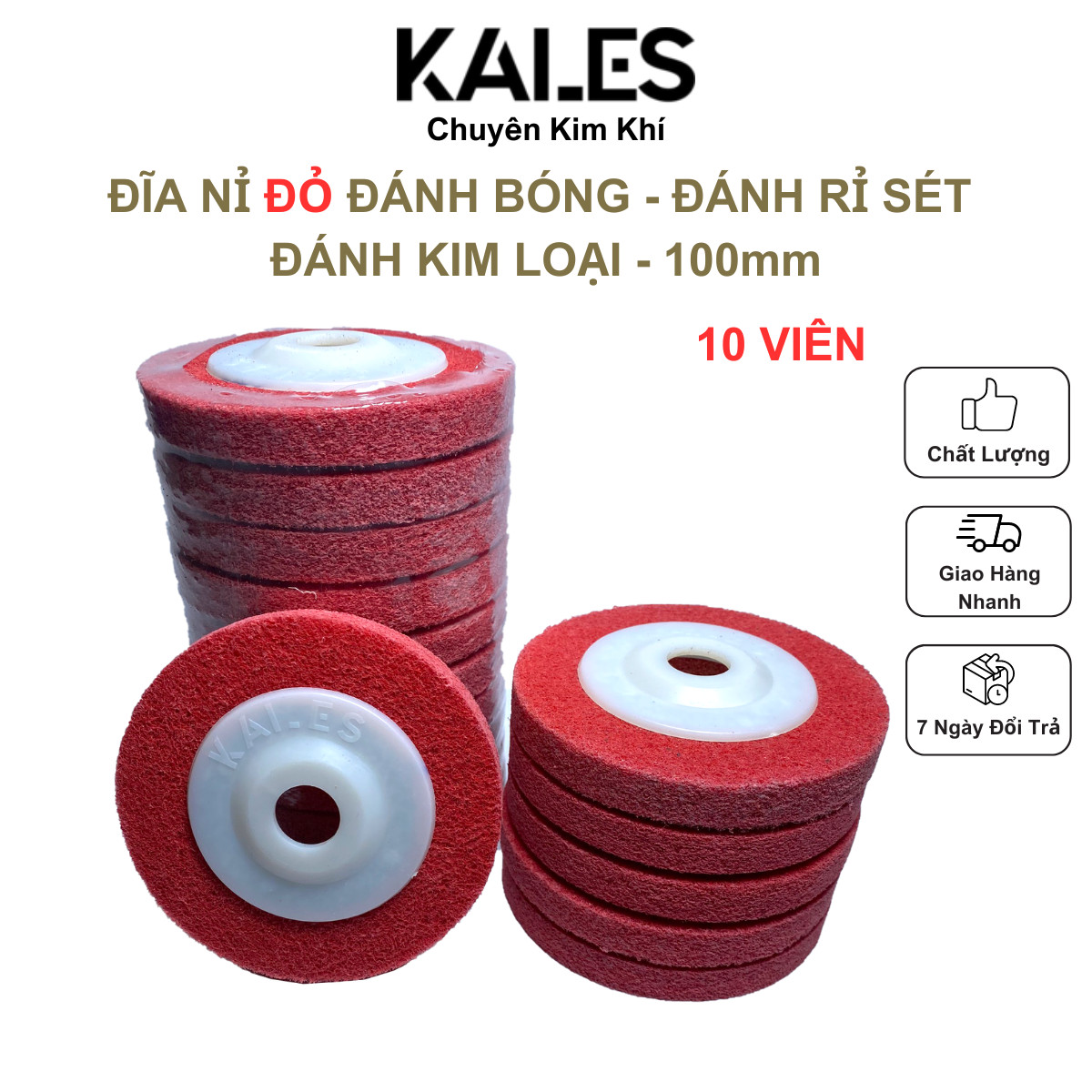 Đĩa Nỉ Đỏ Đánh Bóng 100mm | KALES Đánh chà inox gỗ nhựa
