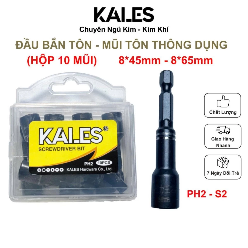 Hộp 10 Mũi Đầu Bắn Tôn PH2 - Mũi Tôn Thông Dụng 8*45mm - 8*65mm Tuỳ Chọn | KALES