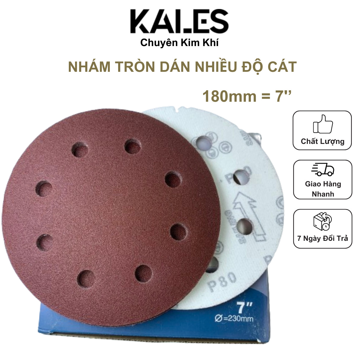 Nhám Vải Tròn Dán Lông Gai Nhiều Độ Cát 180mm | KALES