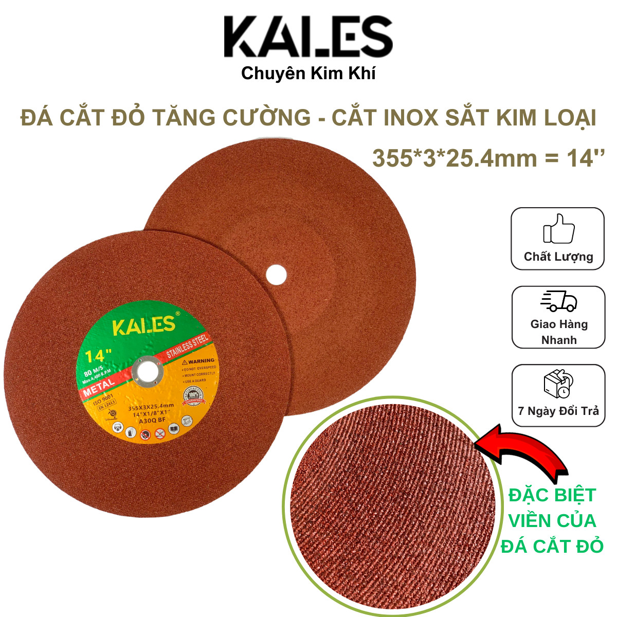Đá Cắt Đỏ 355*3*25.4mm Chất Lượng Cao - Phiên Bản Mới Cứng Chắc | KALES
