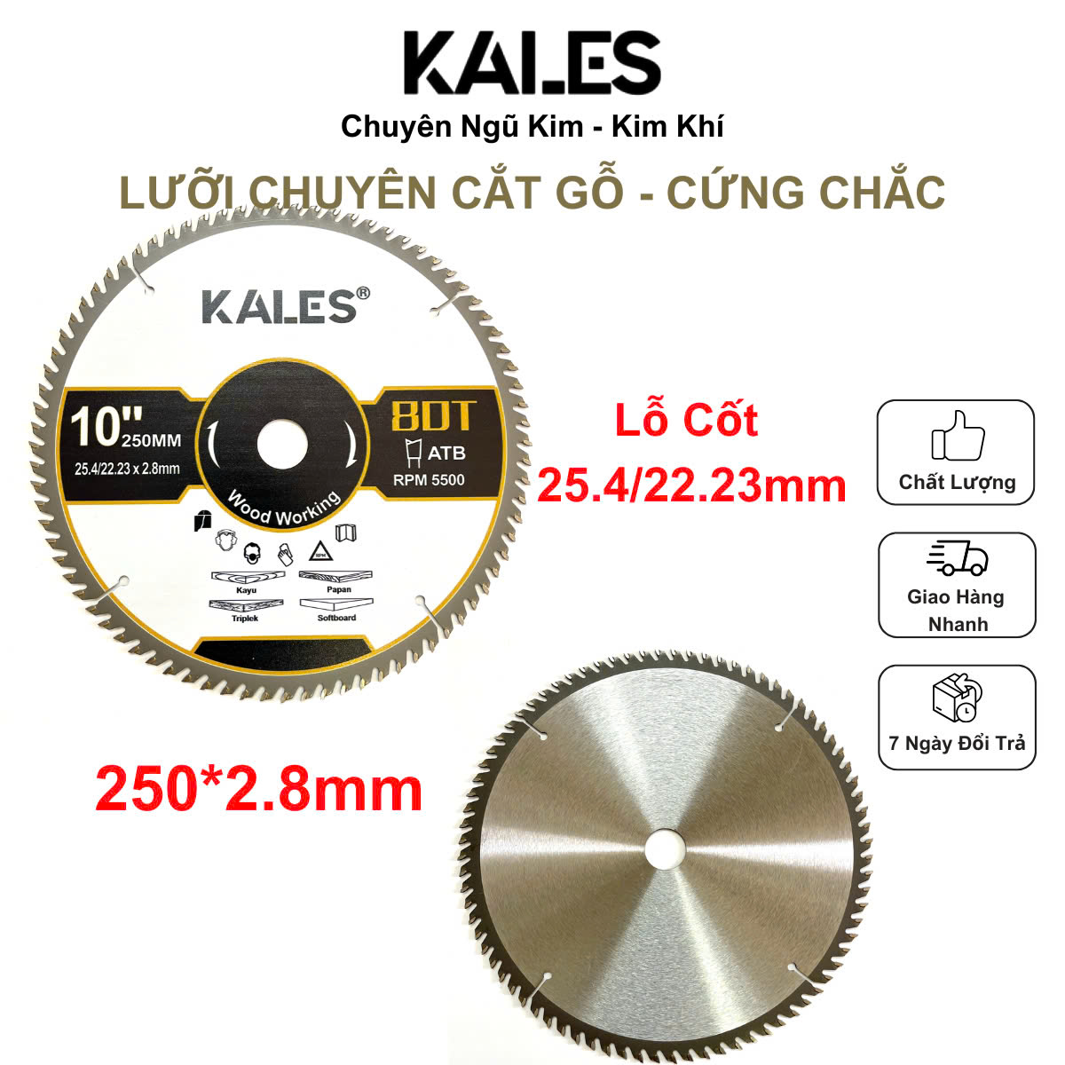Lưỡi Chuyên Cắt Gỗ Cứng Chắc 80T - 250*2.8mm | KALES