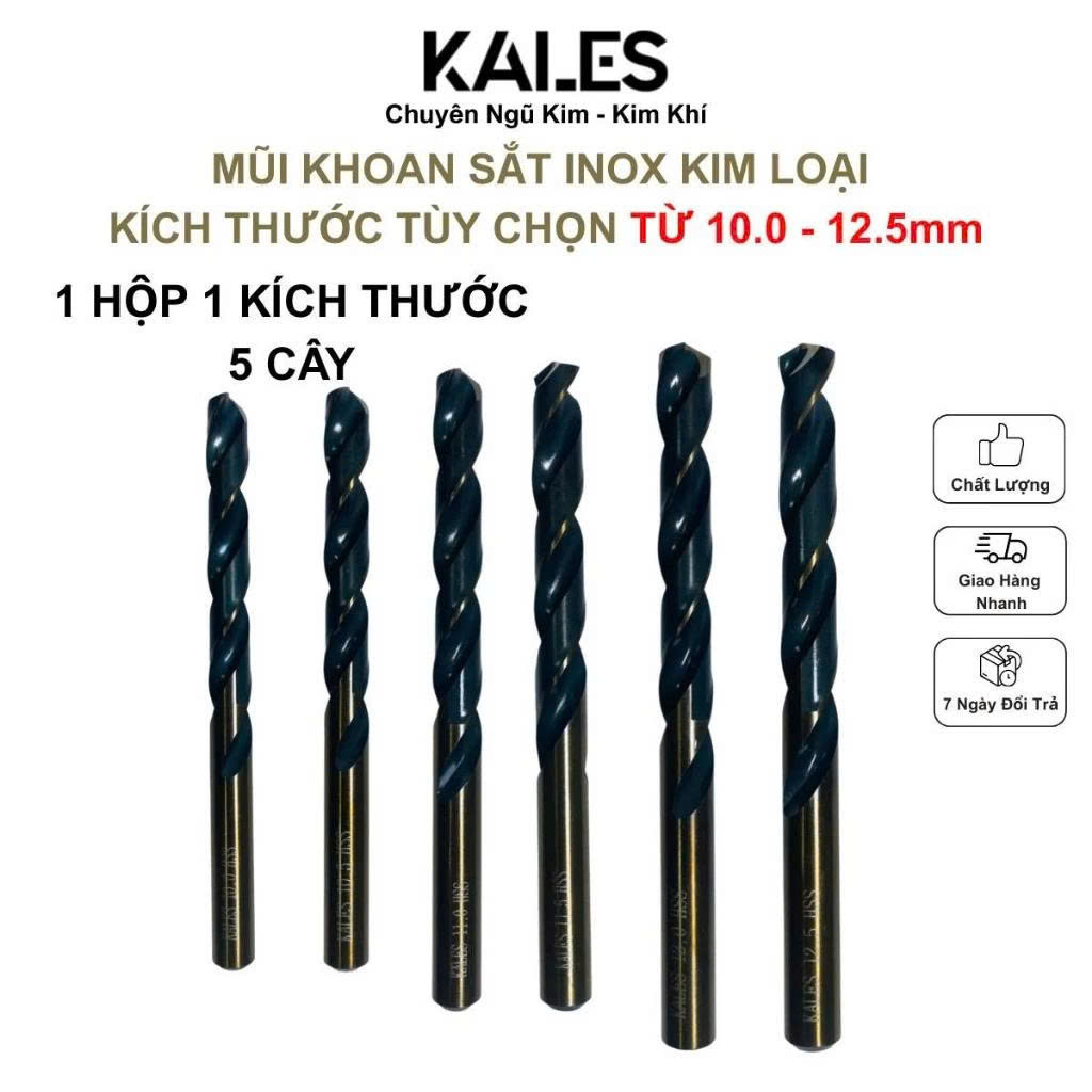1 Hộp 5 Mũi Khoan Sắt Inox Kim Loại Kích Thước Tùy Chọn Từ 10.0 - 12.5mm | KALES