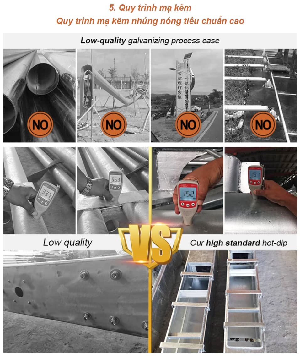 Cột Thép Mạ Kẽm Nhúng Nóng cho Cột Đèn Cao Áp từ 6-12m Tròn Côn / Bát Giác