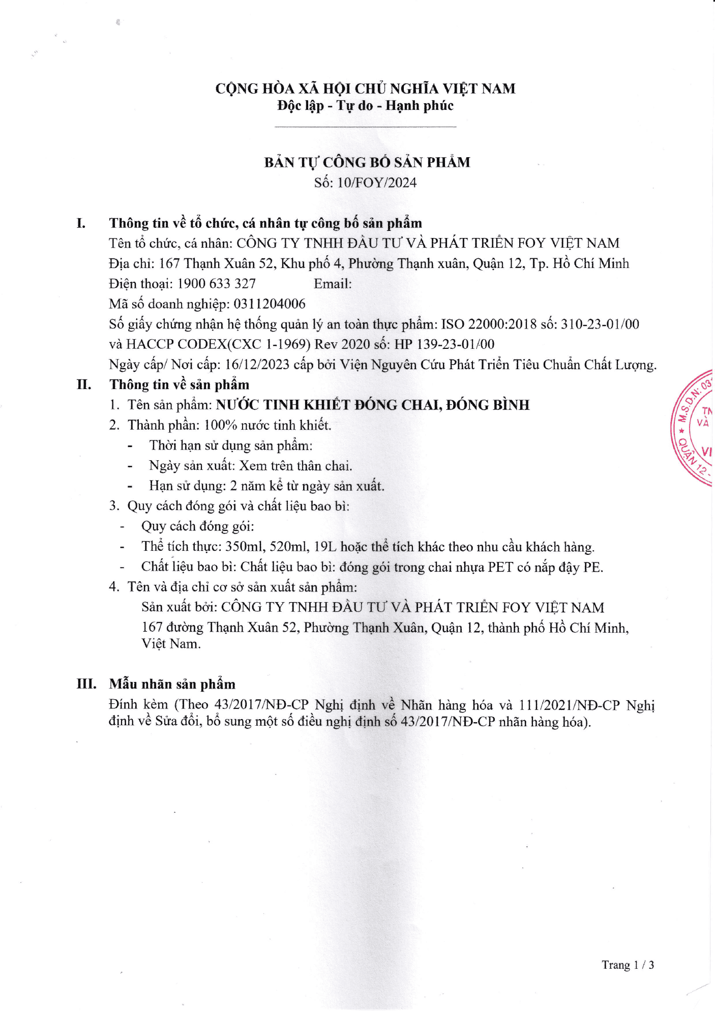Hồ sơ công bố sản phẩm WOW