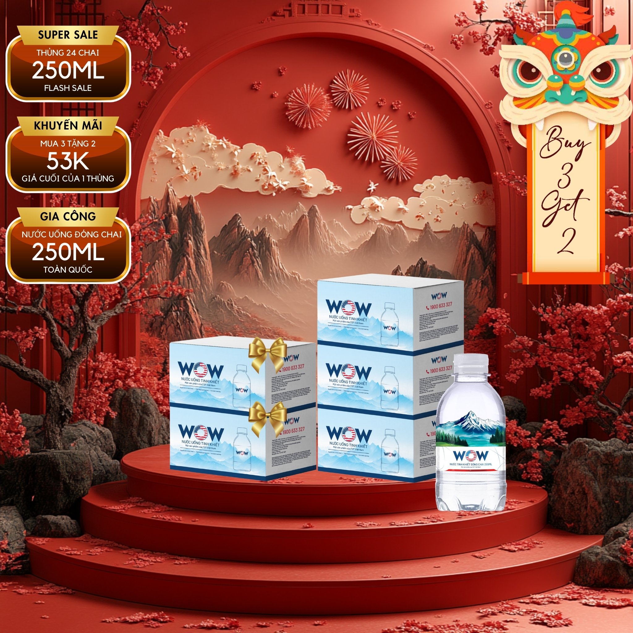 Combo 10 thùng nước tinh khiết đóng chai WOW 500ml