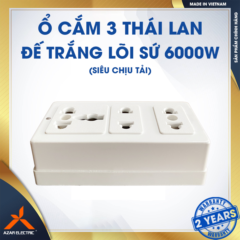 Ổ CẮM 3 THÁI LAN ĐẾ TRẮNG LÕI SỨ 6000W