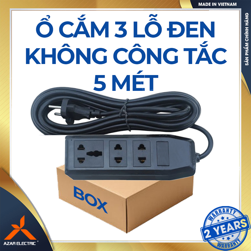 Ổ CẮM ĐEN 3 LỖ - KHÔNG CÔNG TẮC - 5 MÉT