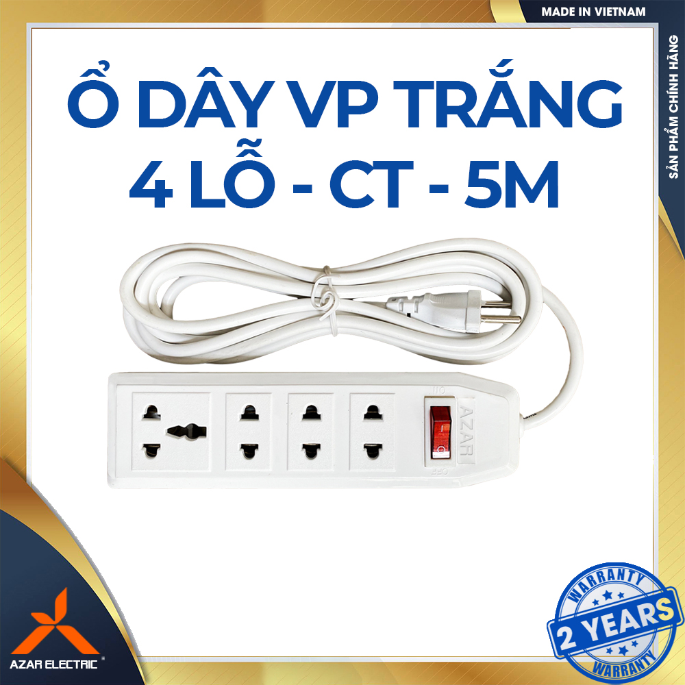 Ổ DÂY CẮM VĂN PHÒNG 4 LỖ - MÀU TRẮNG - DÂY 5 MÉT