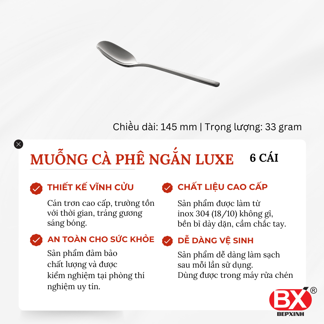 MUỖNG CÀ PHÊ NGẮN LUXE (Set 6 cái)