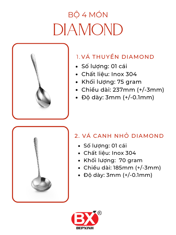 BỘ BÀN ĂN DIAMOND 4 MÓN (4 sản phẩm x 1 cái)