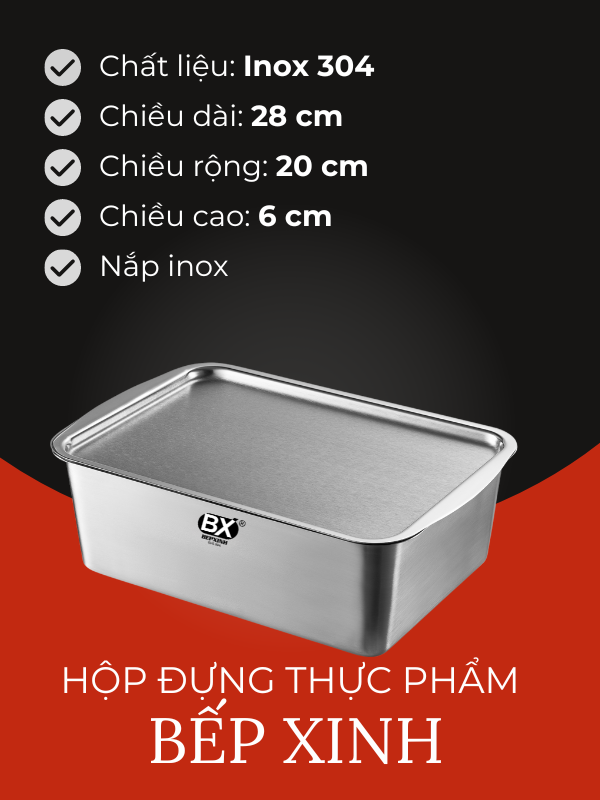 HỘP ĐỰNG THỰC PHẨM INOX BẾP XINH ( TẶNG KÈM VỈ )