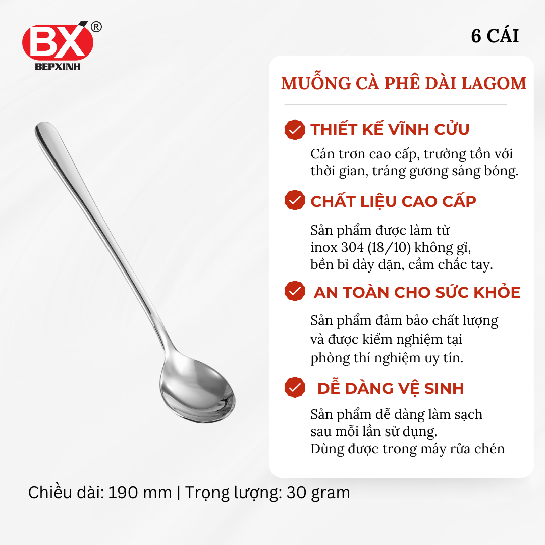 MUỖNG CÀ PHÊ DÀI LAGOM (Set 6 cái)