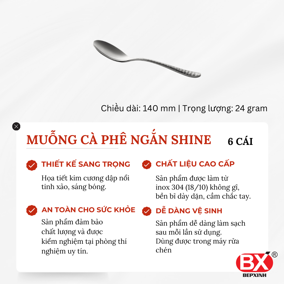 MUỖNG CÀ PHÊ NGẮN SHINE (Set 6 cái)