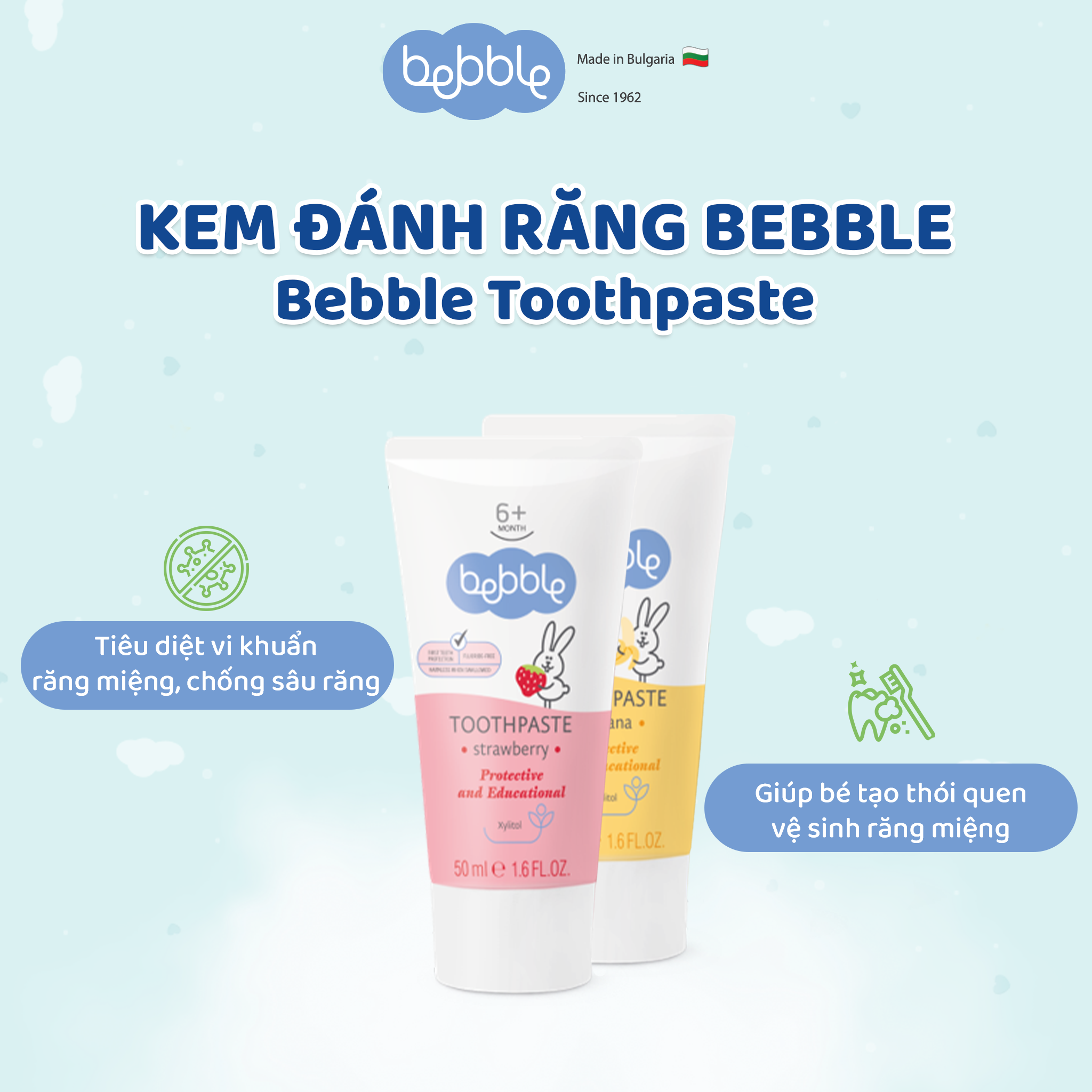 Kem Đánh Răng Bebble Vị Chuối Bebble - Kem đánh răng an toàn khi nuốt phải