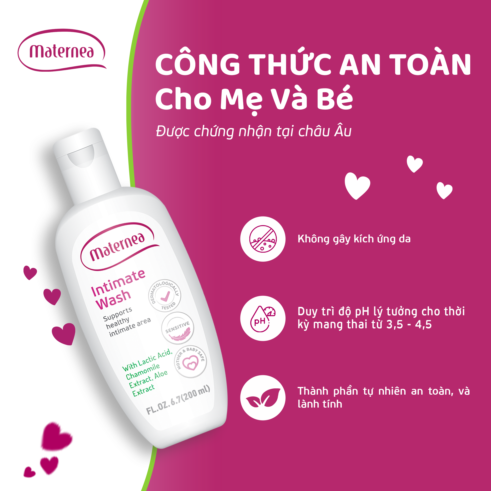 Dung dịch vệ sinh phụ nữ Maternea Intimate Wash an toàn dịu nhẹ, dùng được cho mẹ bầu từ tháng đầu tiên