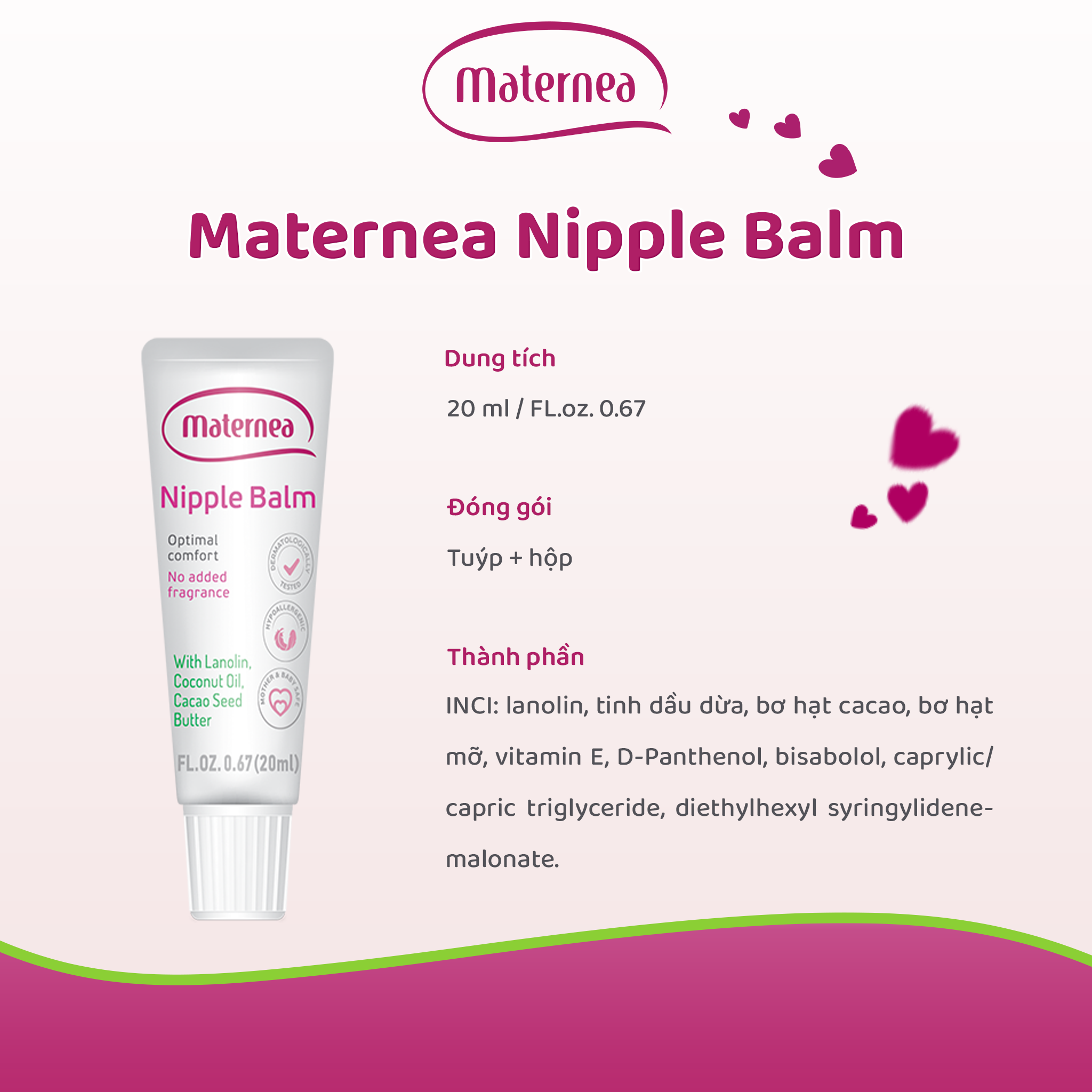 Kem dưỡng trị nứt đầu ti Maternea Nipple Balm, an toàn lành tính, 20ml - an toàn cho mẹ và bé