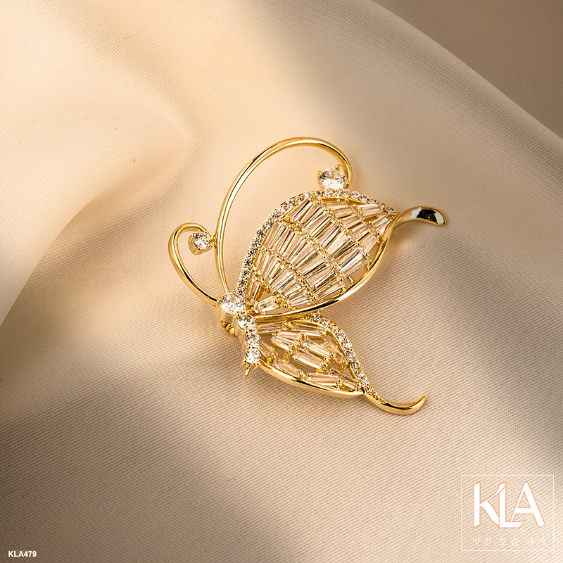 Trâm Cài Áo Cao Cấp KLA Luxury Gifts KLA391-02 Hình Bươm Bướm Màu Vàng Đính Đá Moissanite Lấp Lánh