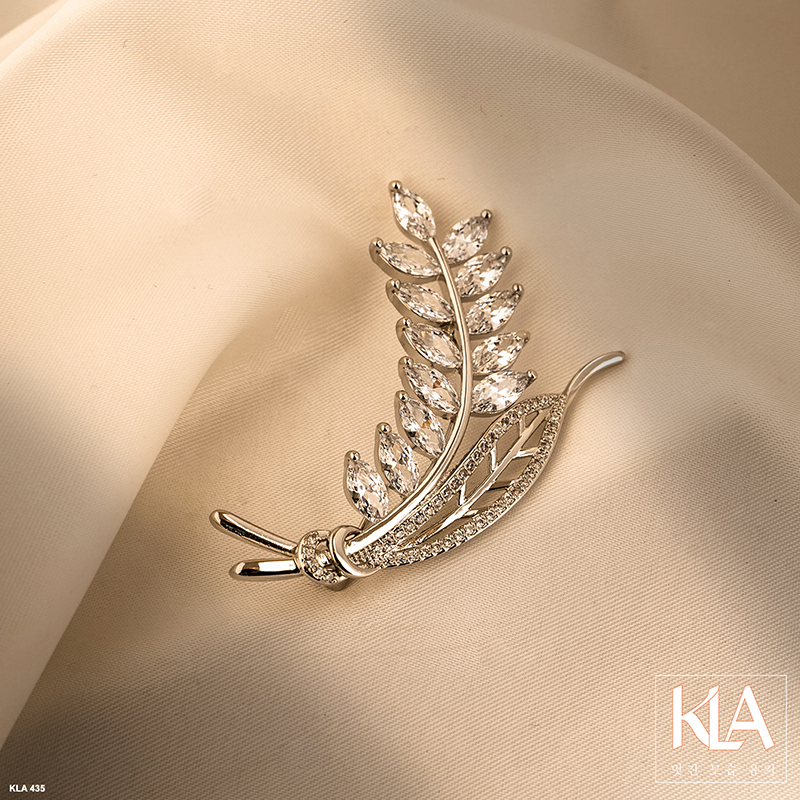 Trâm Cài Áo Cao Cấp KLA Luxury Gifts KLA435 Hình Bông Lúa Màu Bạc Đính Đá Moissanite Lấp Lánh