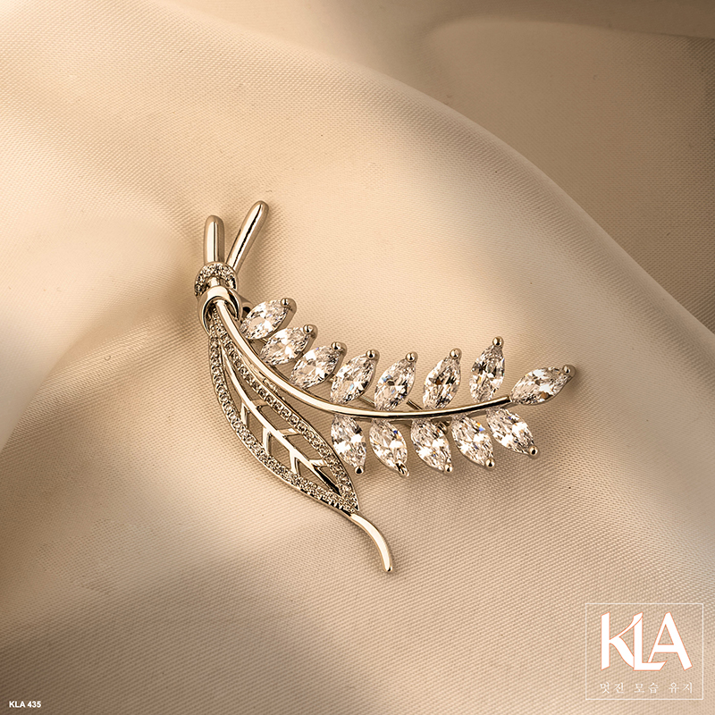 Trâm Cài Áo Cao Cấp KLA Luxury Gifts KLA435 Hình Bông Lúa Màu Bạc Đính Đá Moissanite Lấp Lánh