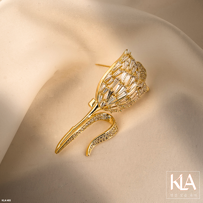 Trâm Cài Áo Cao Cấp KLA Luxury Gifts KLA403 Hình Hoa Tuylip Vàng Đính Đá Moissanite Lấp Lánh