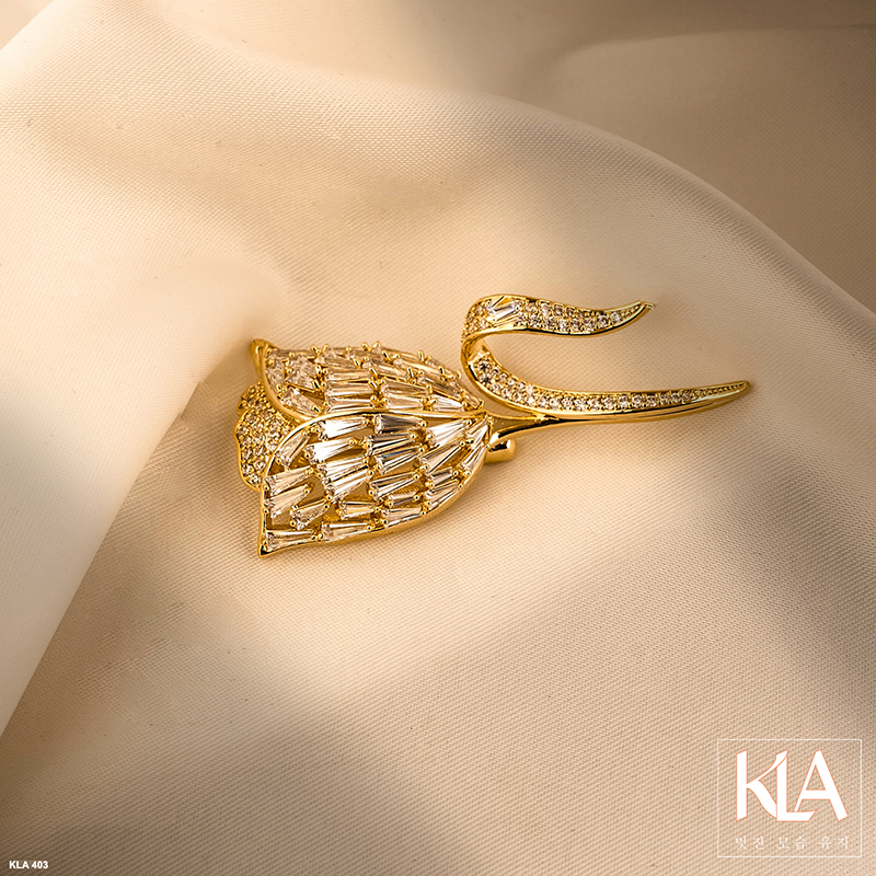 Trâm Cài Áo Cao Cấp KLA Luxury Gifts KLA403 Hình Hoa Tuylip Vàng Đính Đá Moissanite Lấp Lánh