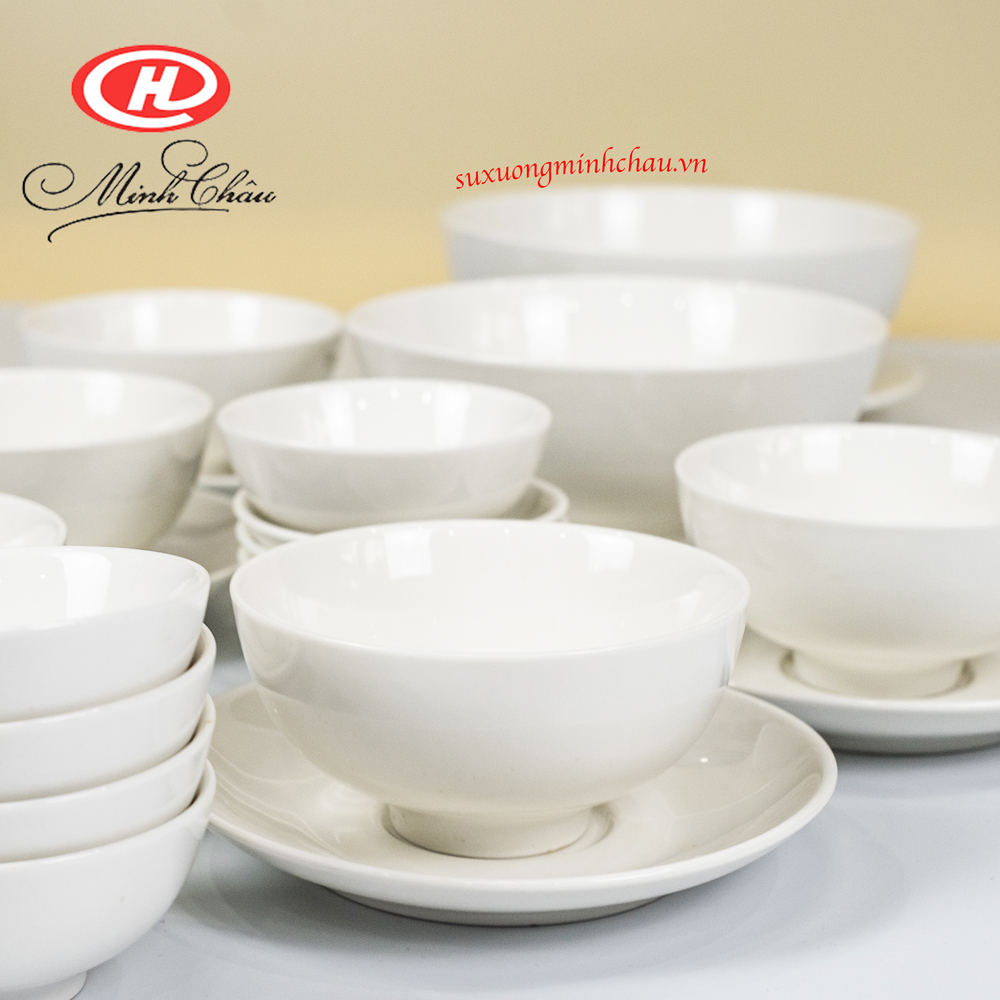 Bộ Đồ Ăn Gia Đình 28 Sản Phẩm Sứ Minh Châu Cao Cấp Bộ Màu Trắng