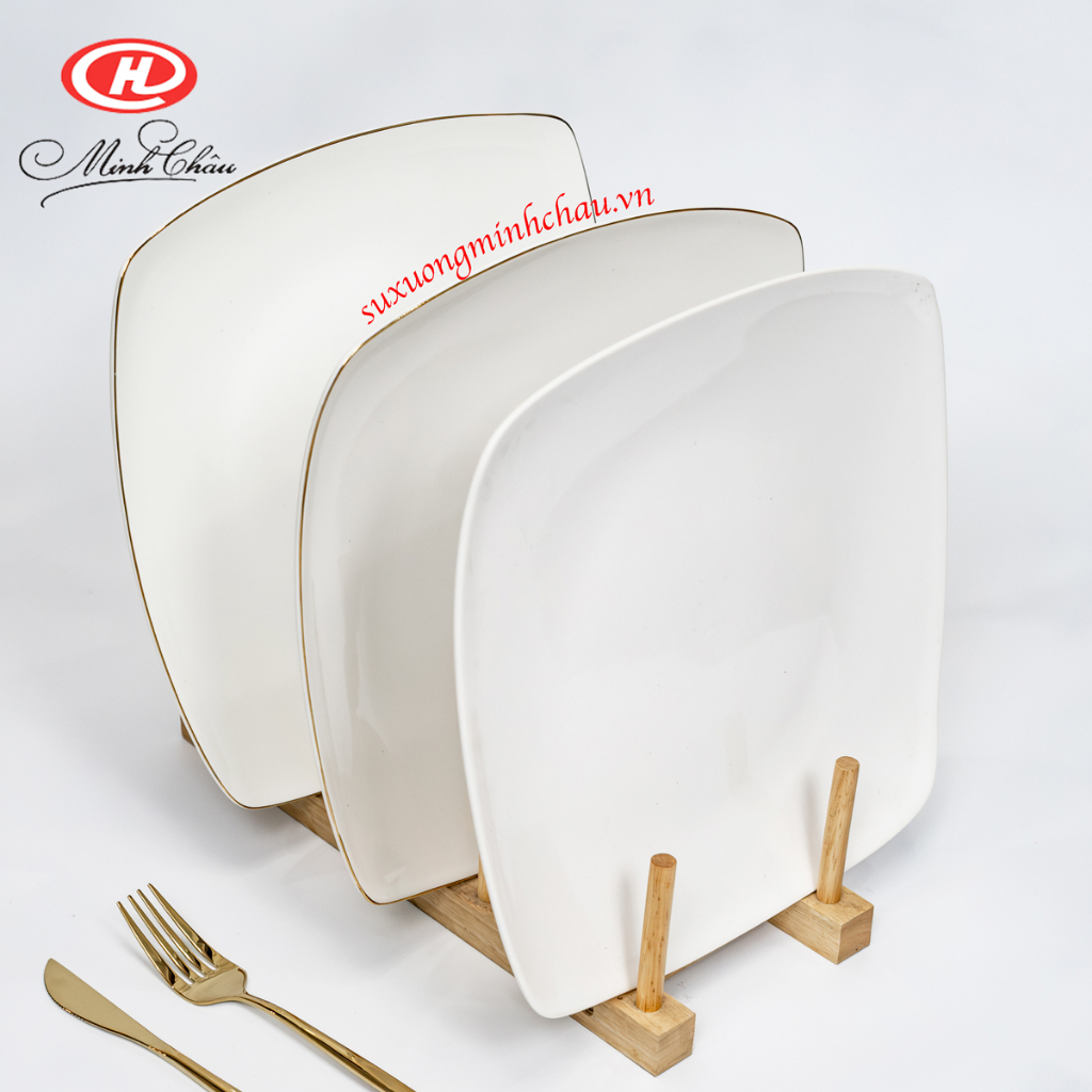 Đĩa Vuông Sứ Minh Châu Cao Cấp Trắng Trơn Nhiều Size