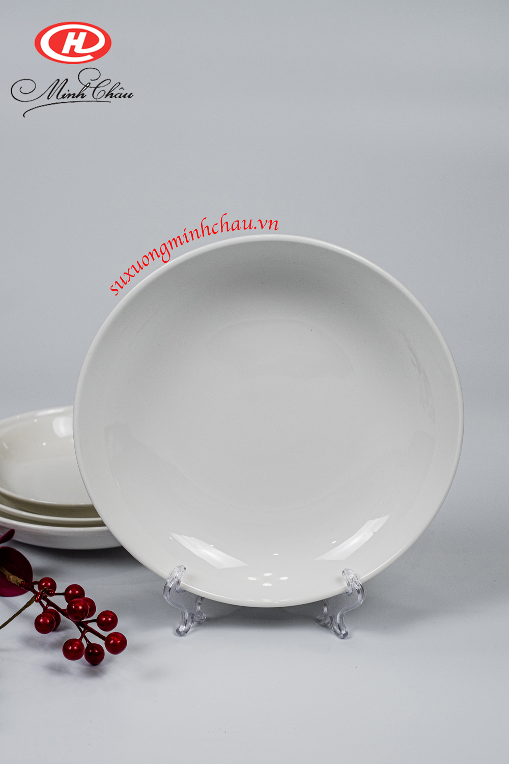 Đĩa Sứ Minh Châu Cao Cấp Sứ Siêu Nhẹ Bone Viền Vàng Và Trắng