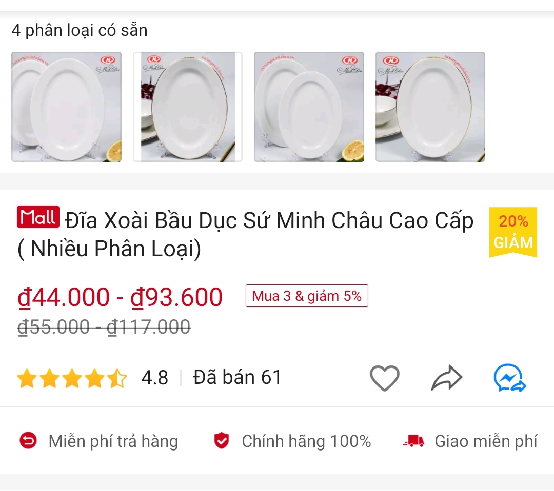 Đĩa Xoài Bầu Dục Sứ Minh Châu Cao Cấp ( Nhiều Phân Loại)