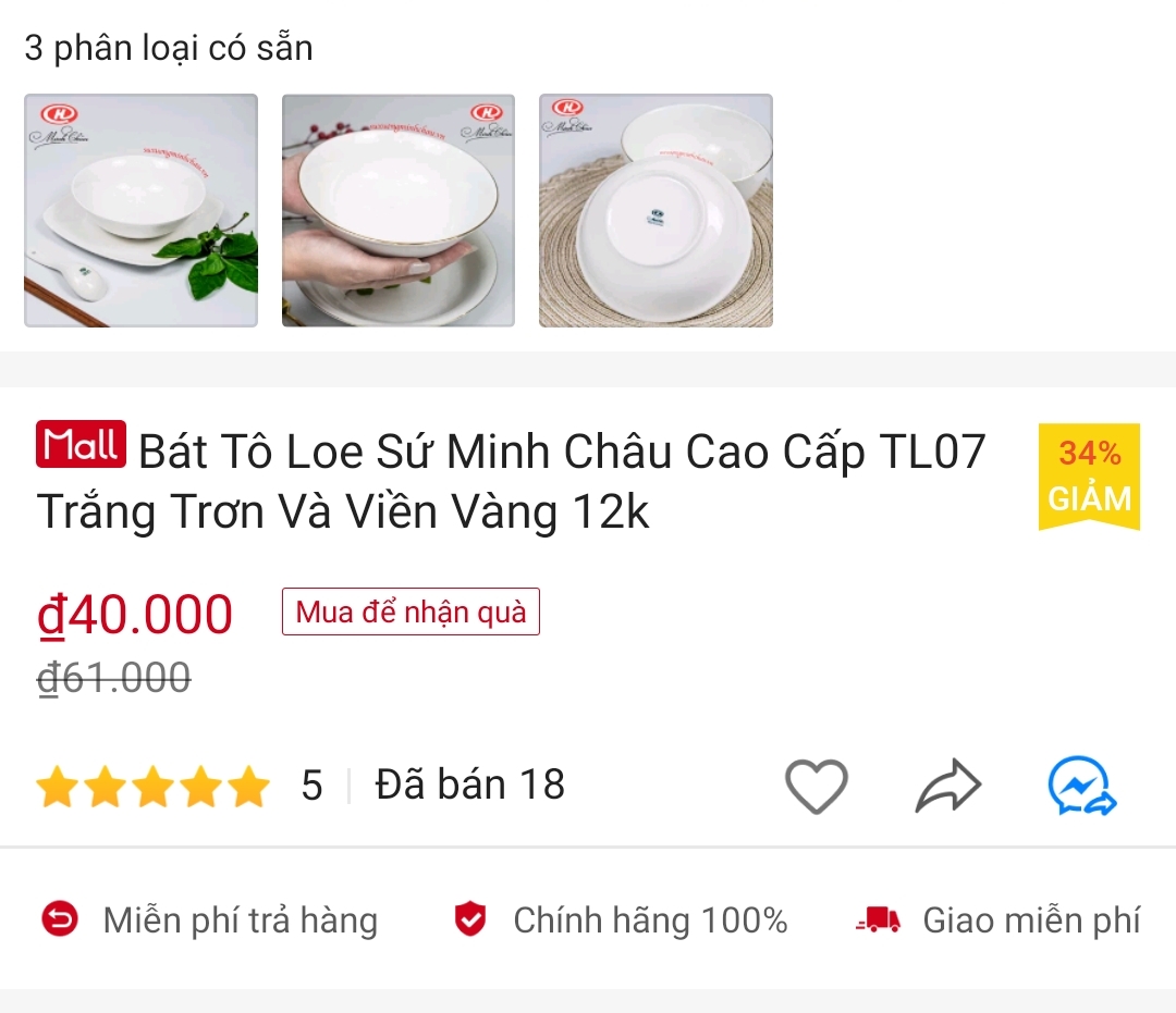 Bát Tô Loe Sứ Minh Châu Cao Cấp TL07 Trắng Trơn