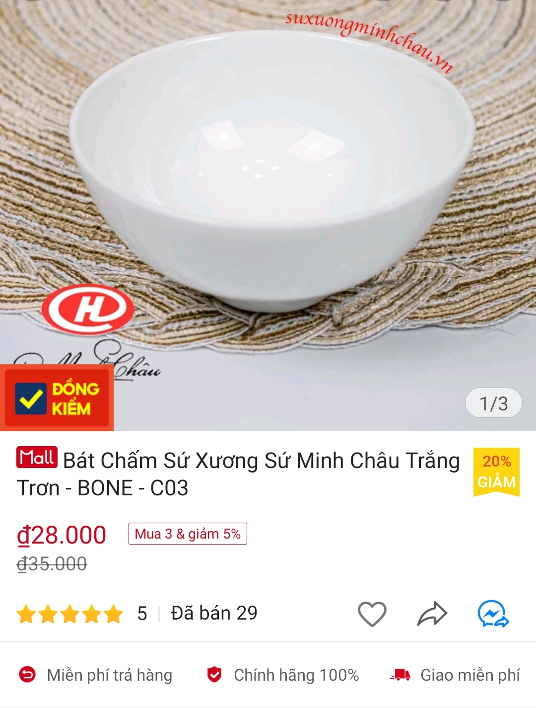 Bát Chấm Sứ Xương Minh Châu Cao Cấp Siêu Nhẹ BONE-C03 (Trắng, Viền vàng)