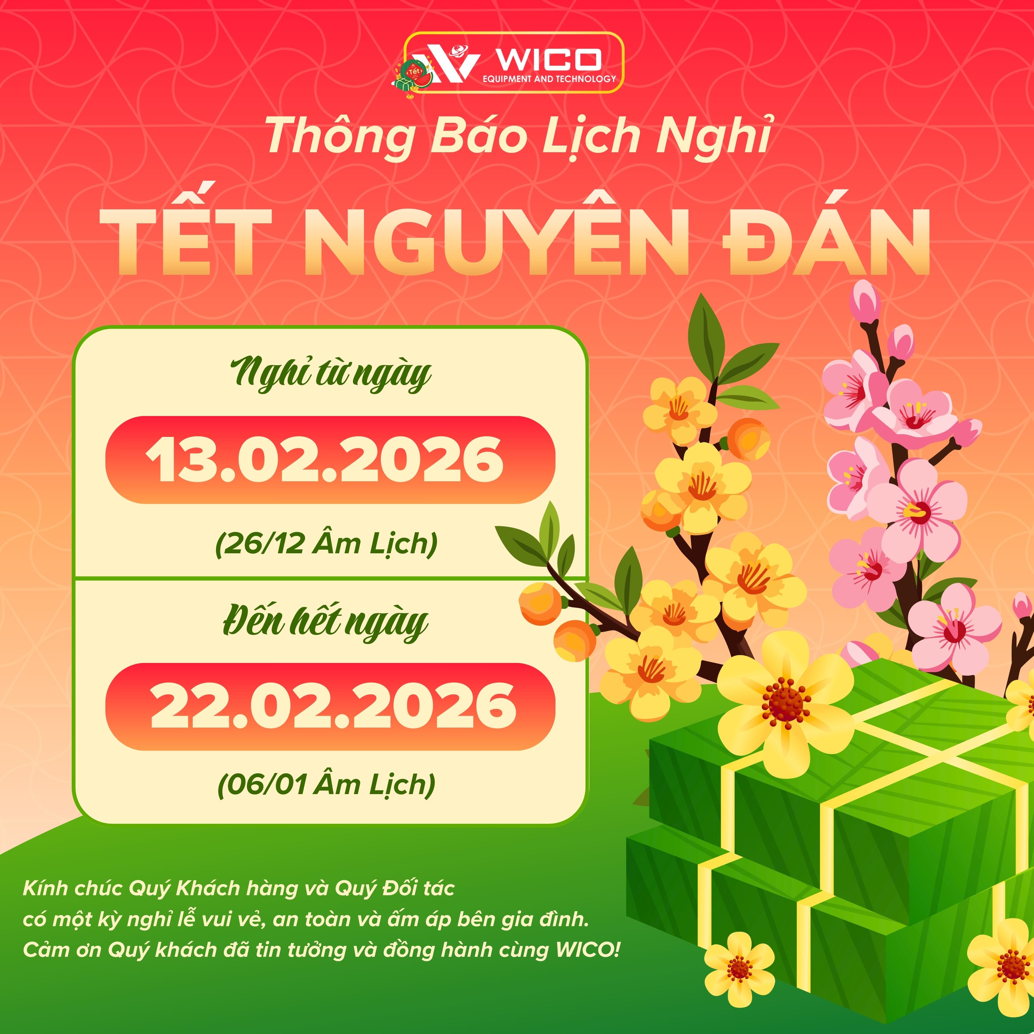WICO - Thông Báo Lịch Nghỉ Tết Nguyên Đán 2026