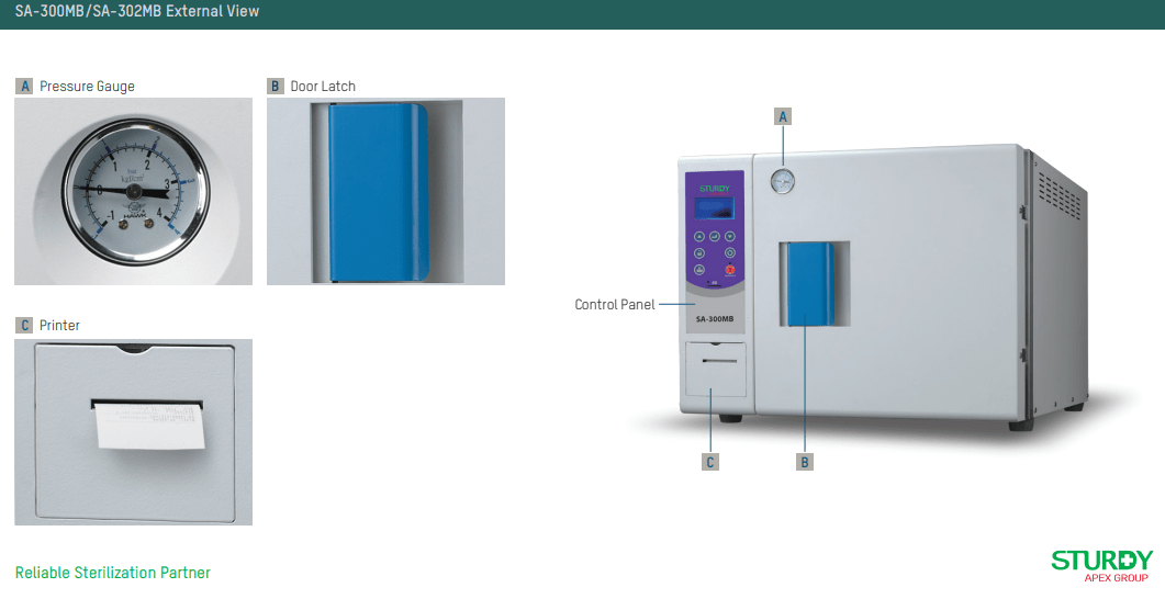 chi tiết nồi hấp tiệt trùng Sturdy SA-300MB