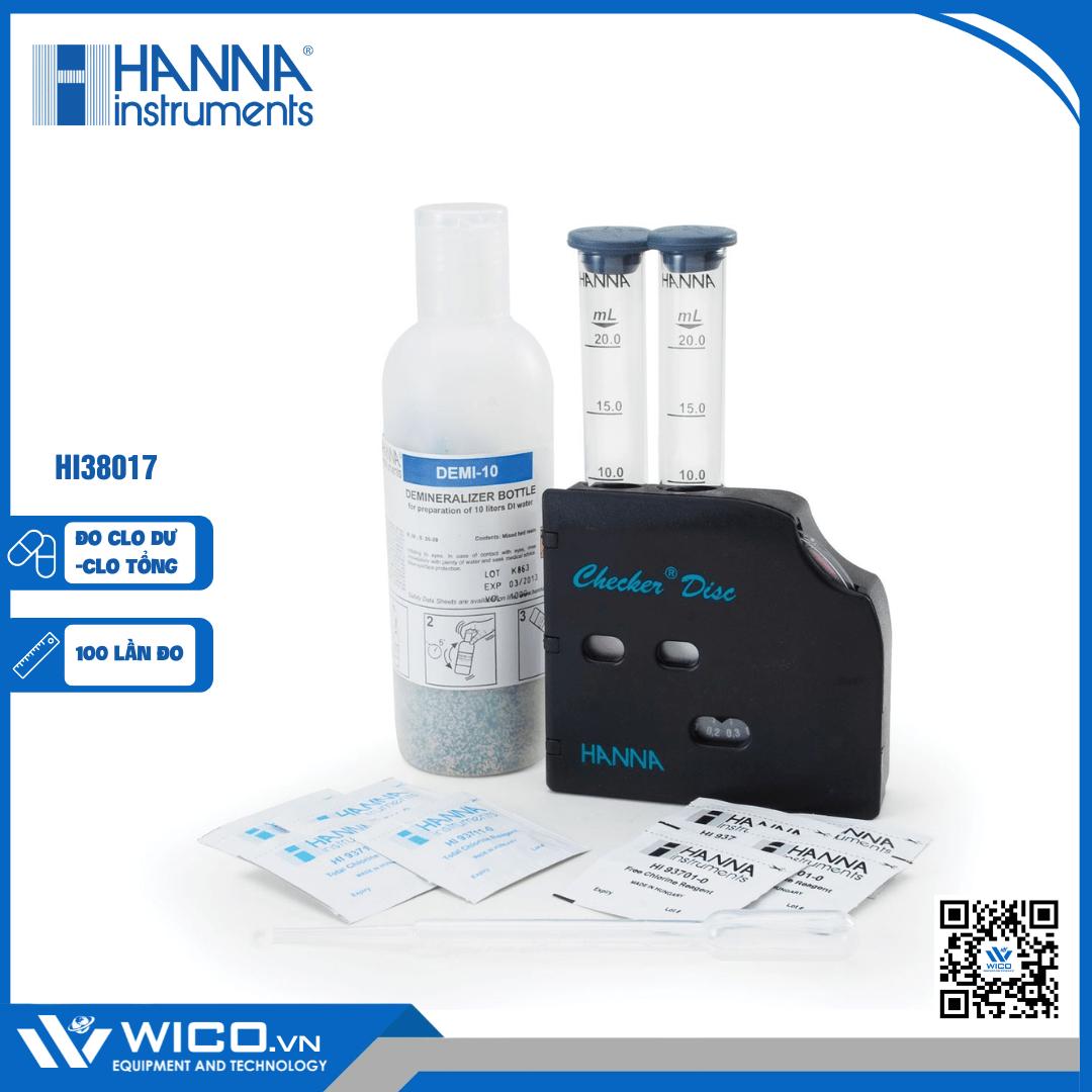 Bộ dụng cụ đo Clo dư và tổng HI38017