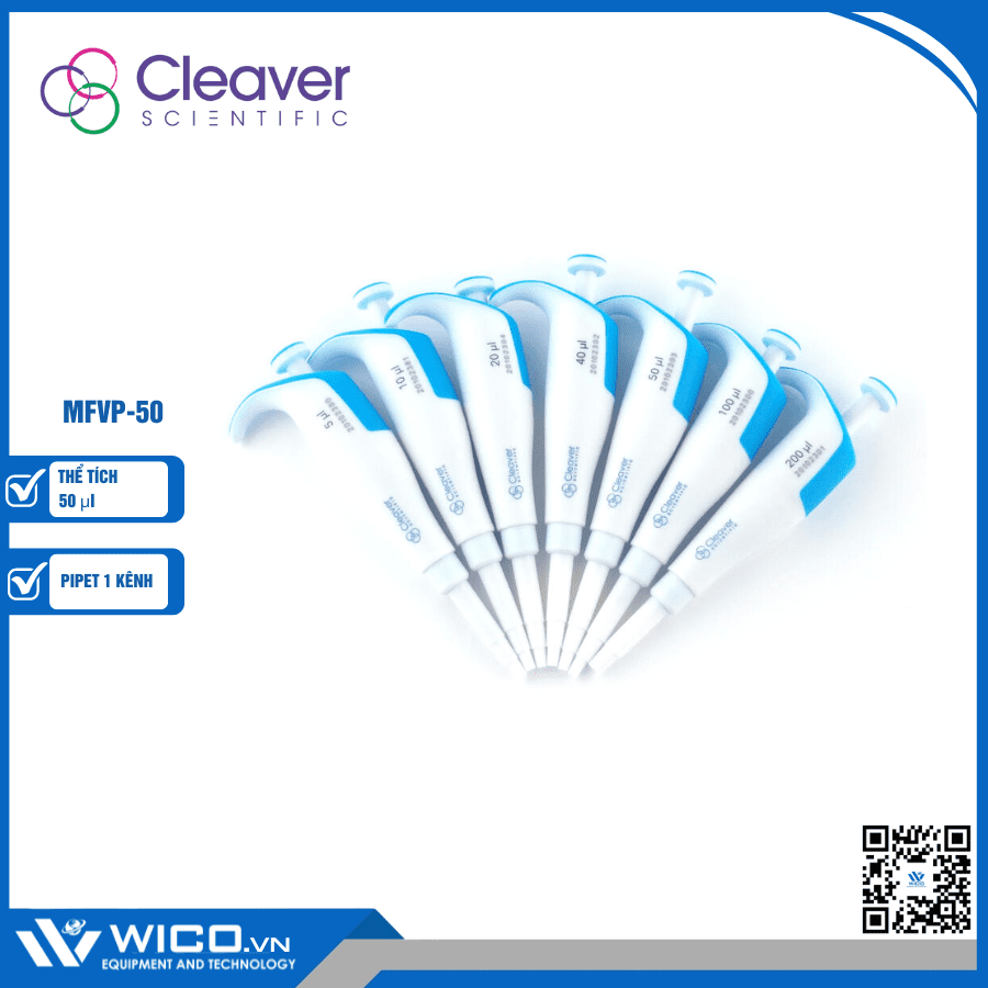 Pipet đơn kênh thể tích cố định Cleaver Scientific MFVP-50 (50 ul)