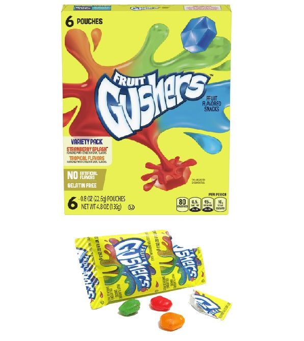 Kẹo Dẻo Nhân Sốt Trái Cây Gushers Variety 2 Vị Dâu Tây Và Trái Cây Nhiệt Đới, Hộp 136g (6 Gói)