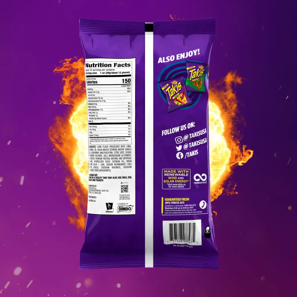 Snack Tortilla Cuộn Cay Chua Takis Blue Heat Rolled Corn Tortilla Chips, Gói 100g