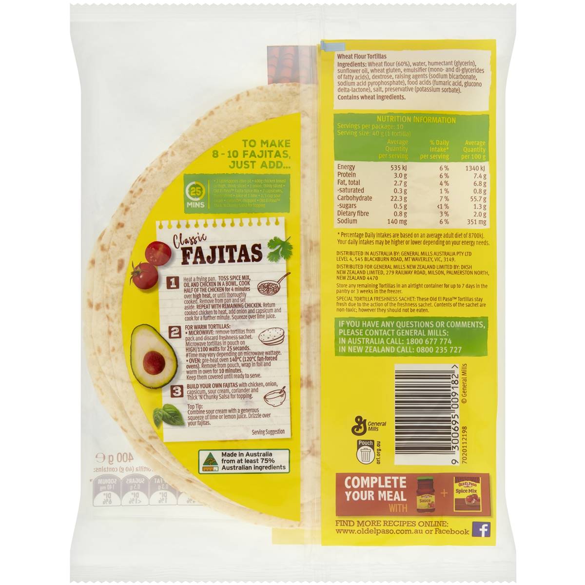 Vỏ Bánh Tortilla Truyền Thống Old El Paso Mexican Regular Tortillas Flour, Gói 400g , 10 Cái
