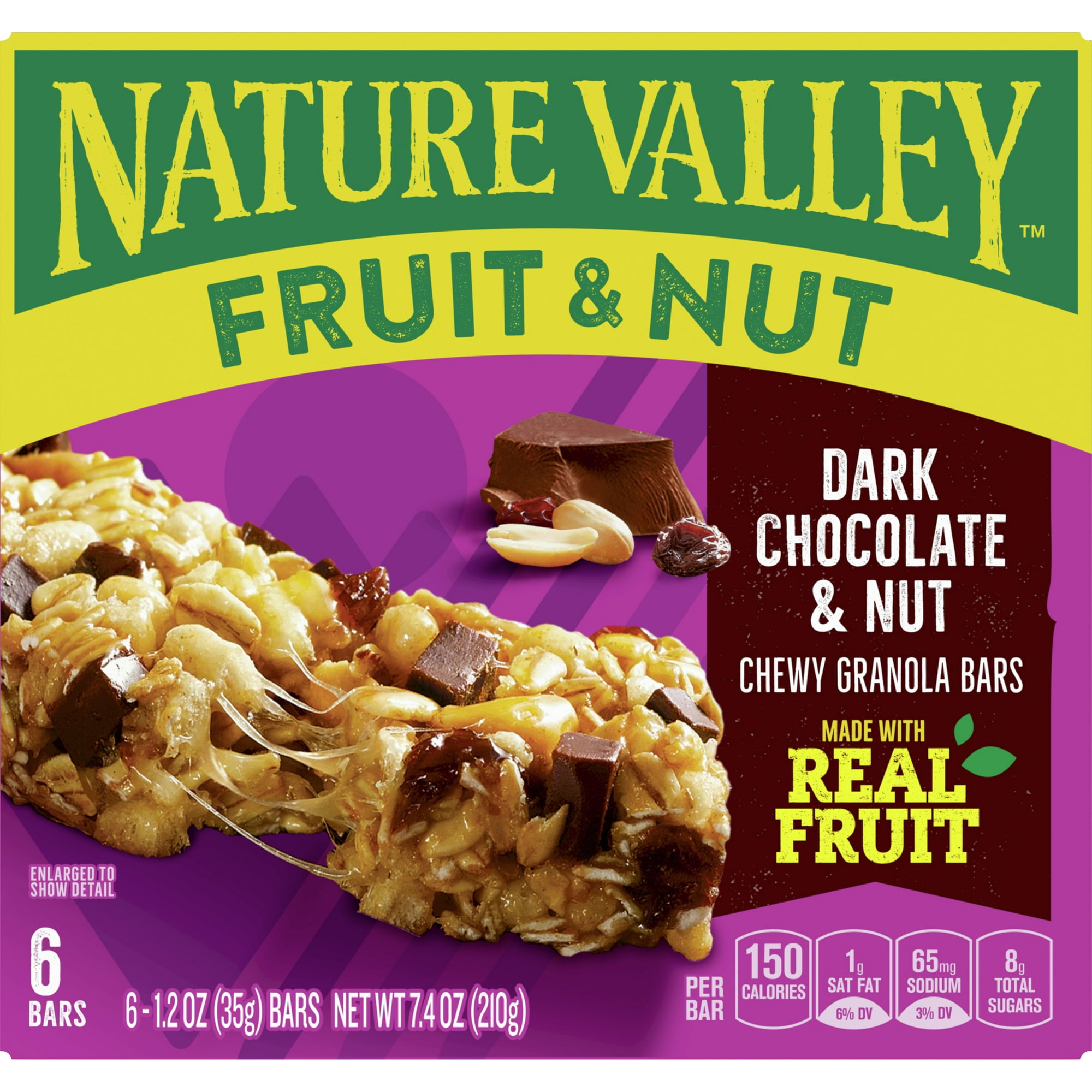 Thanh Ngũ Cốc Socola Đen Mix Trái Cây Và Hạt Nature Valley Chewy Granola Bar Dark Chocolate & Nuts, Hộp 6 Thanh x 35g