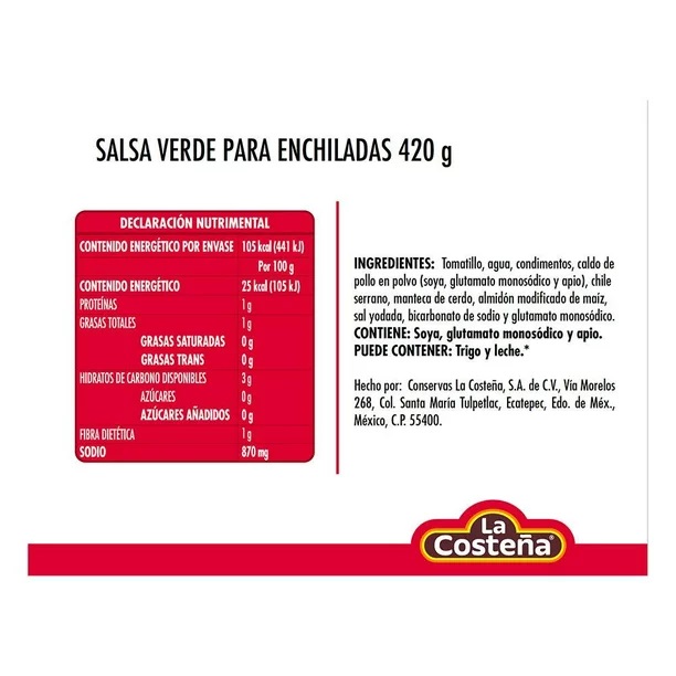 Sốt Salsa Verde Para Enchiladas La Costena, Lon 420g