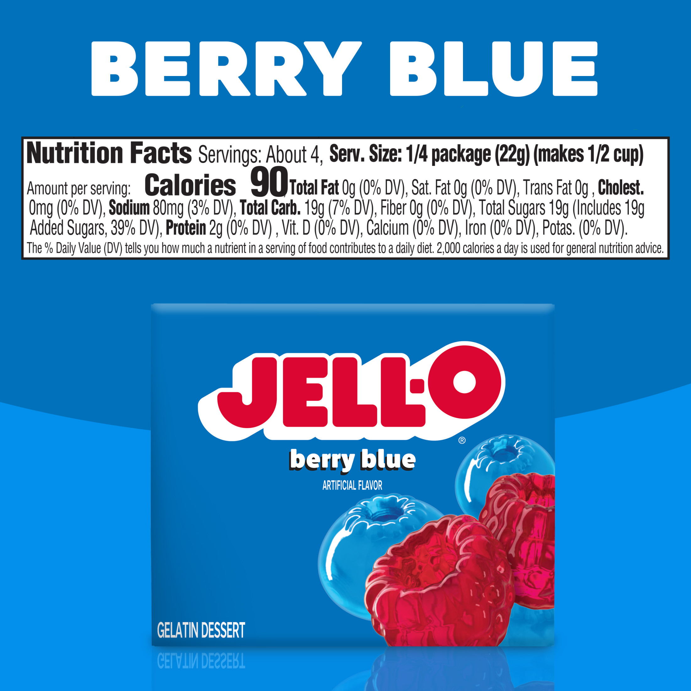 Bột Thạch Vị Berry Blue Jell-O Berry Blue Gelatin, Hộp 85g