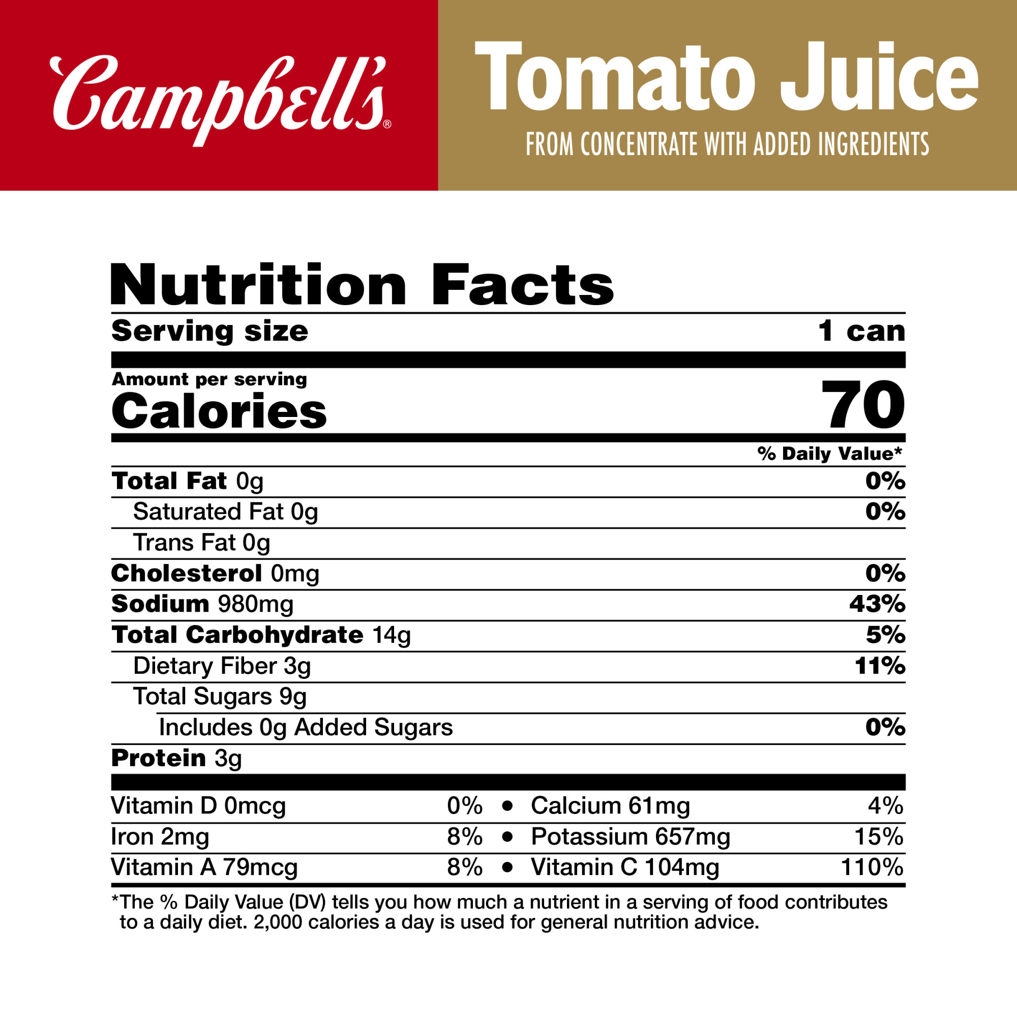 Nước Ép Cà Chua Campbell's Tomato Juice, Lon 340 mL (11.5 Fl. Oz.) [NON-GMO]