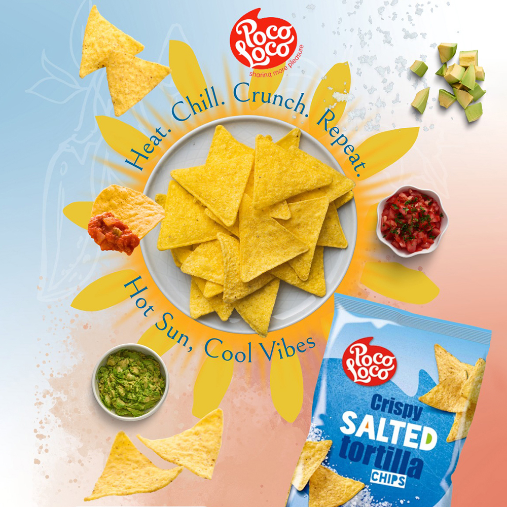 Snack Tortilla Chip Giòn Vị Muối Biển Poco Loco Tortilla Crispy Salted, Gói 200g