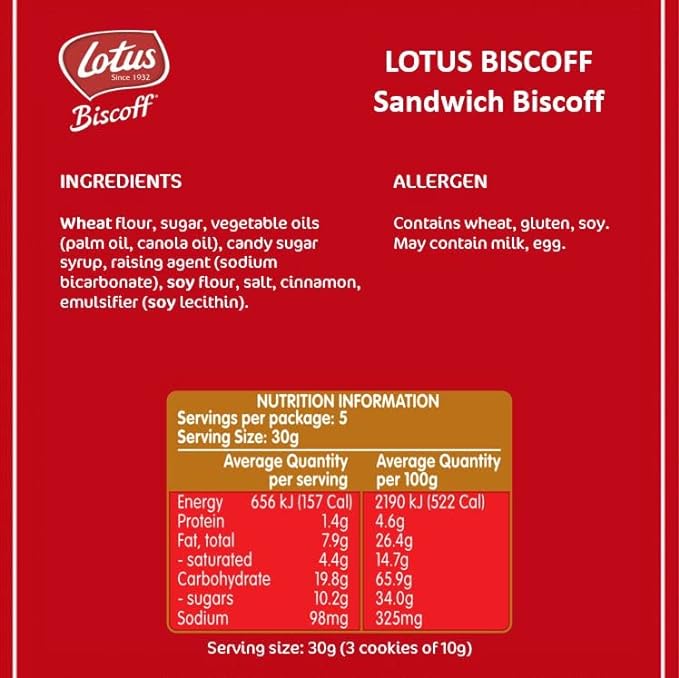 Bánh Quy Lotus Nhân Kem Lotus Biscoff Sandwich Biscoff Cream Cookies, Gói 150g (15 Bánh)