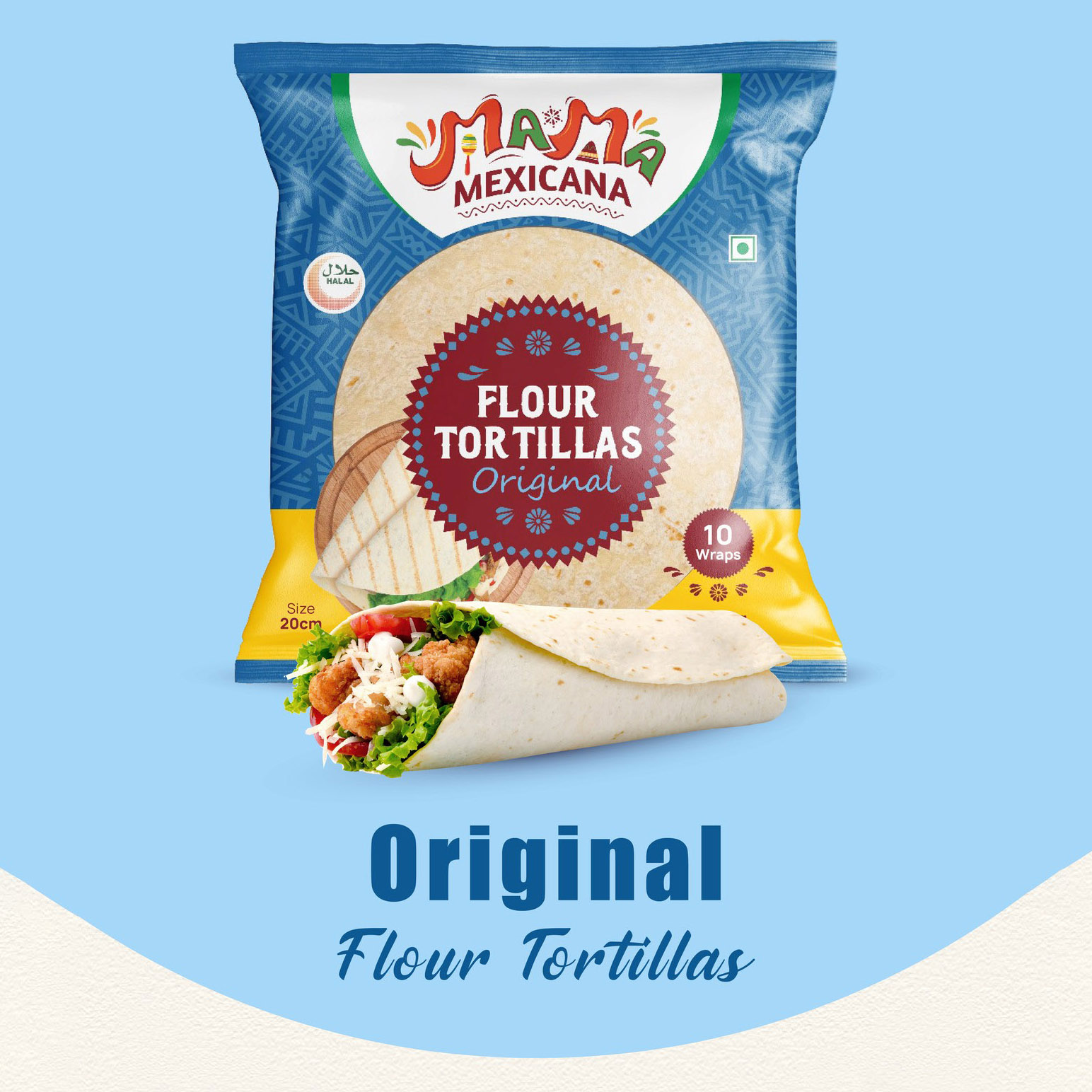 Vỏ Bánh Tortilla Truyền Thống Mama Mexicana Flour Tortilla Original (Size 20cm), Gói 10 Vỏ (Gói 450g)