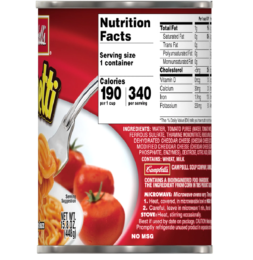 Mì Ý Phô Mai Đóng Lon Campbell's Spaghetti in Tomato Sauce with Cheese, Hộp 448g (15.8 Oz.)
